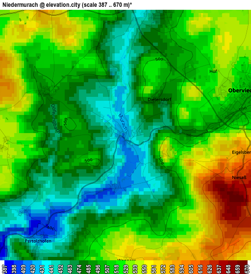 Niedermurach elevation map