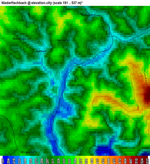 Niederfischbach elevation map