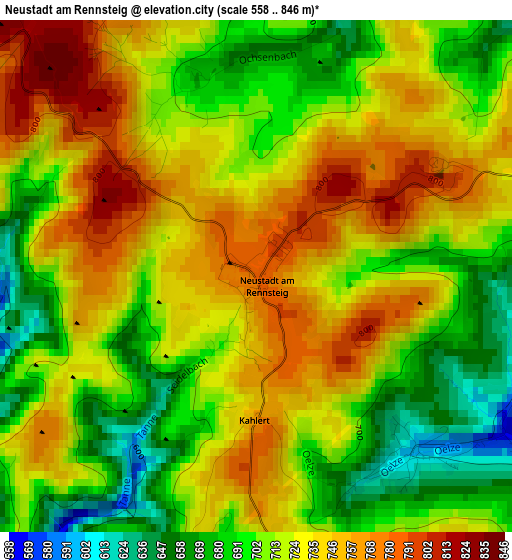 Neustadt am Rennsteig elevation map