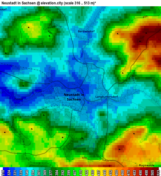 Neustadt in Sachsen elevation map