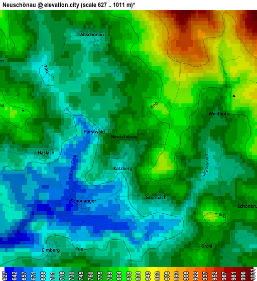 Neuschönau elevation map