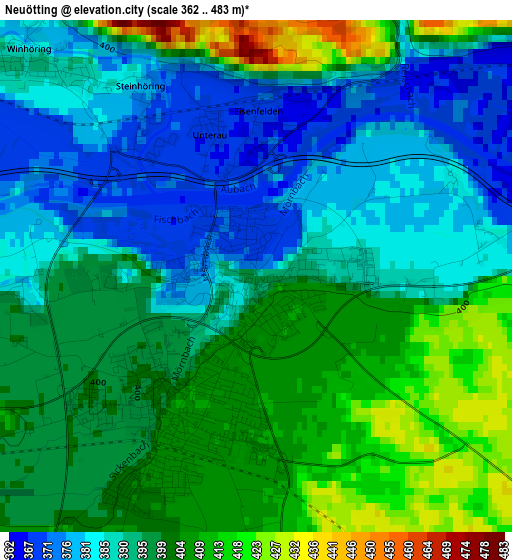 Neuötting elevation map