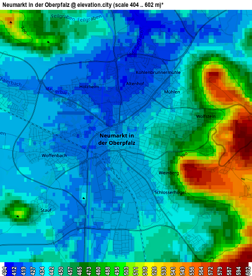 Neumarkt in der Oberpfalz elevation map