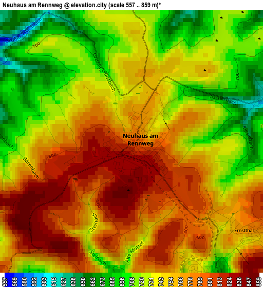 Neuhaus am Rennweg elevation map