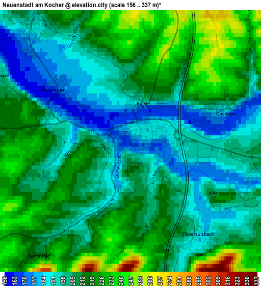 Neuenstadt am Kocher elevation map