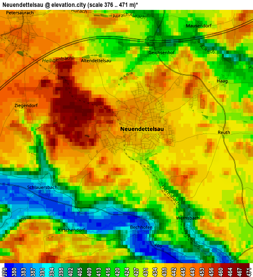 Neuendettelsau elevation map