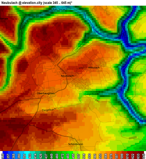 Neubulach elevation map