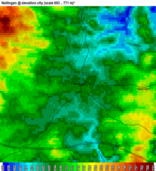 Nellingen elevation map