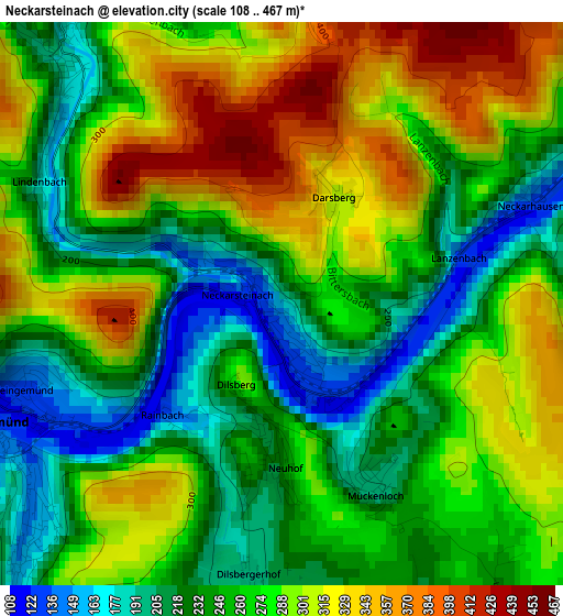 Neckarsteinach elevation map