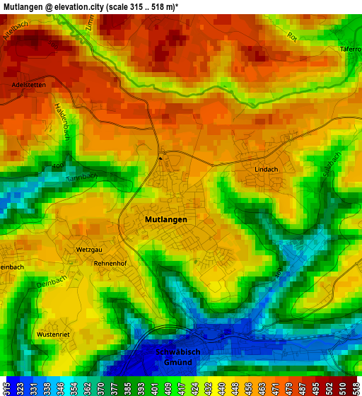 Mutlangen elevation map