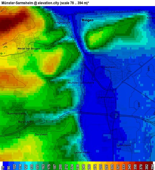 Münster-Sarmsheim elevation map