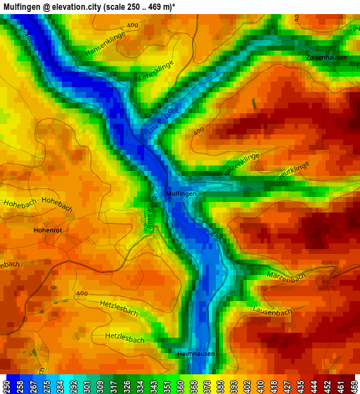 Mulfingen elevation map