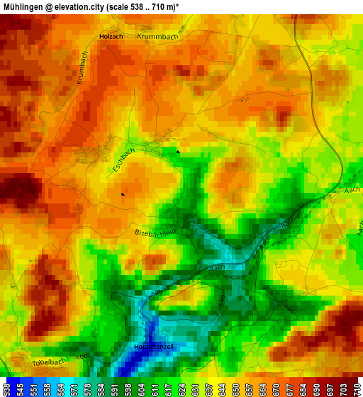 Mühlingen elevation map