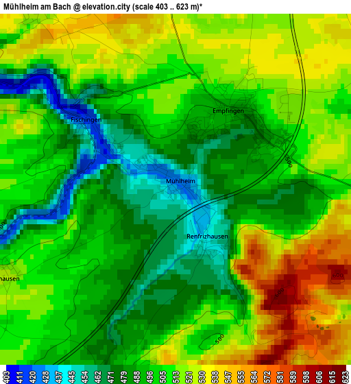 Mühlheim am Bach elevation map