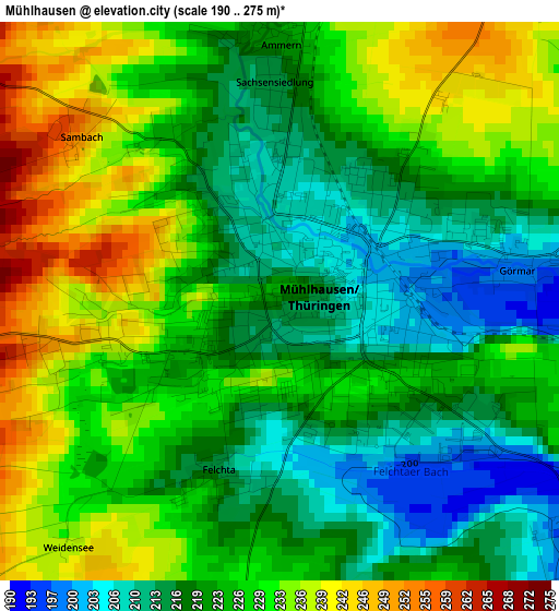 Mühlhausen elevation map