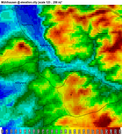 Mühlhausen elevation map