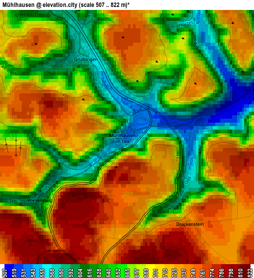 Mühlhausen elevation map