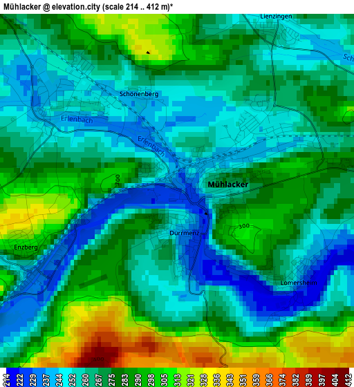 Mühlacker elevation map