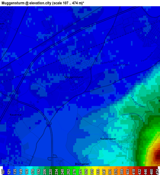 Muggensturm elevation map
