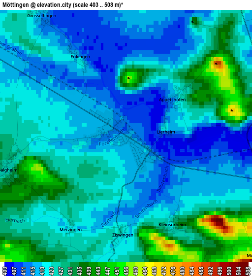 Möttingen elevation map