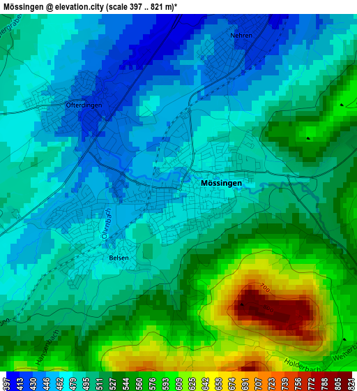 Mössingen elevation map