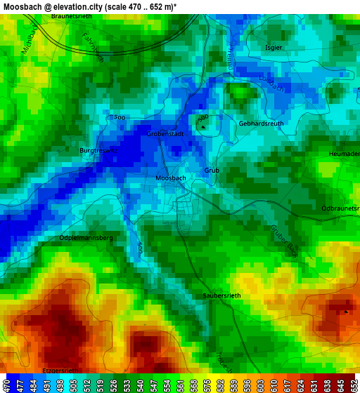 Moosbach elevation map