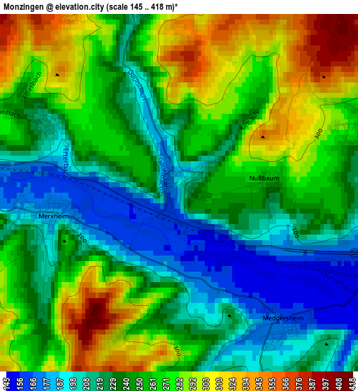 Monzingen elevation map