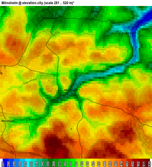 Mönsheim elevation map