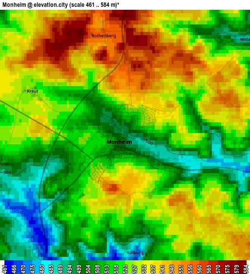 Monheim elevation map