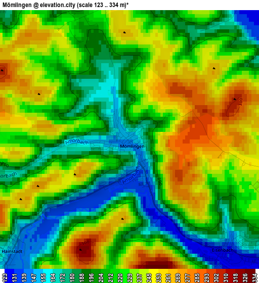 Mömlingen elevation map