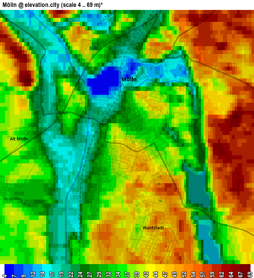 Mölln elevation map