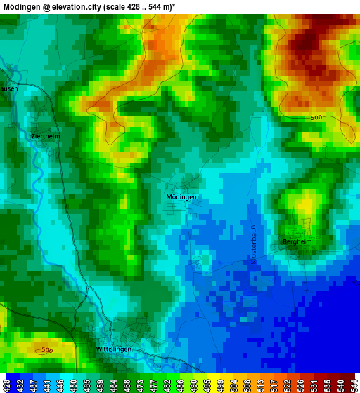 Mödingen elevation map