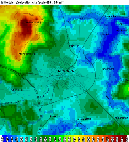Mitterteich elevation map