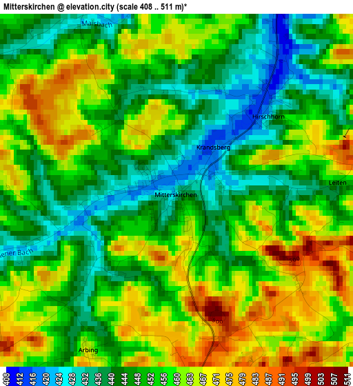 Mitterskirchen elevation map