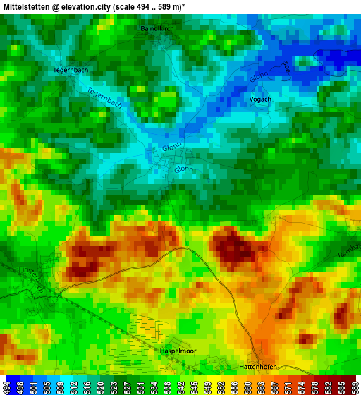 Mittelstetten elevation map