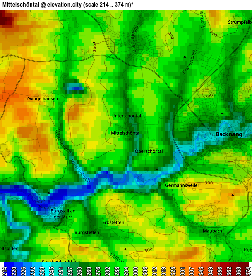 Mittelschöntal elevation map