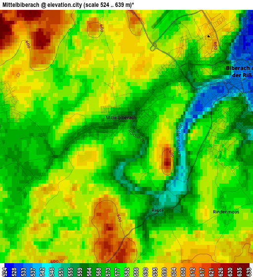 Mittelbiberach elevation map