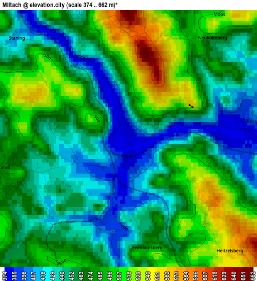 Miltach elevation map