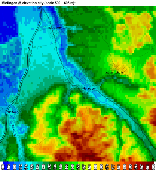 Mietingen elevation map