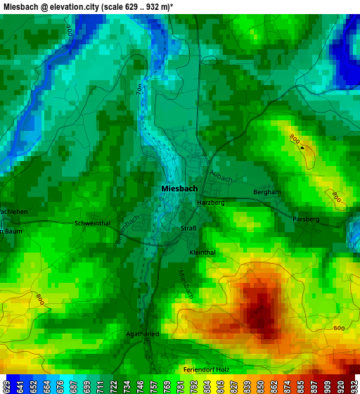 Miesbach elevation map