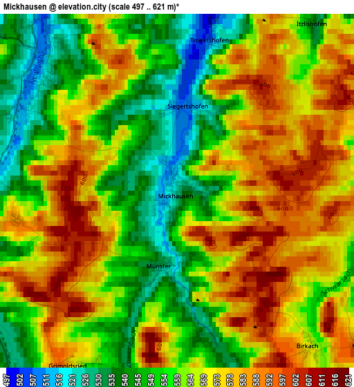 Mickhausen elevation map