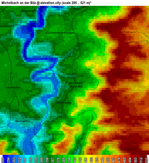 Michelbach an der Bilz elevation map