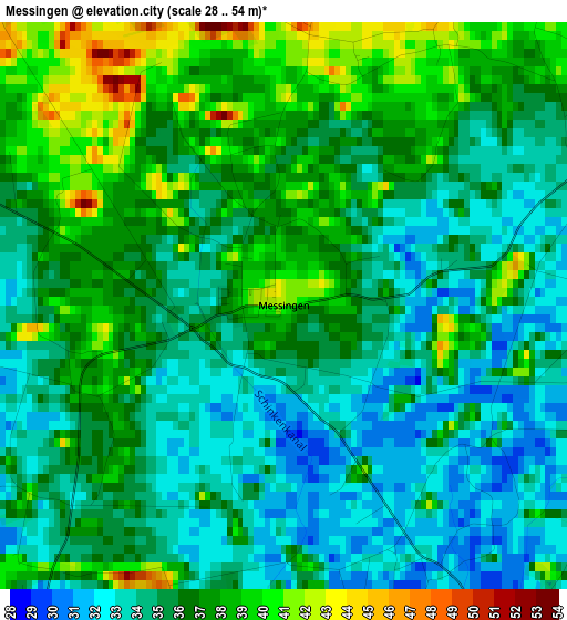 Messingen elevation map