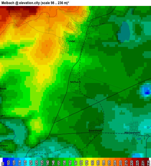 Melbach elevation map