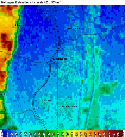 Meitingen elevation map