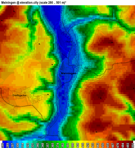 Meiningen elevation map