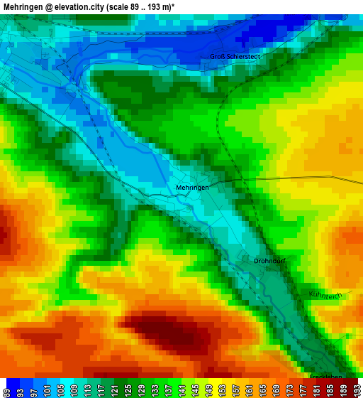 Mehringen elevation map