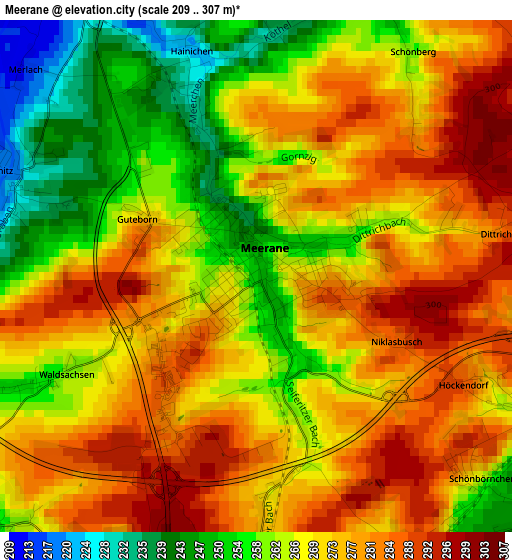 Meerane elevation map