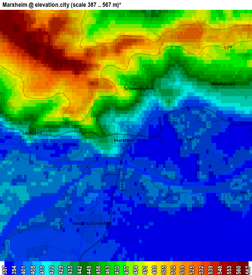 Marxheim elevation map