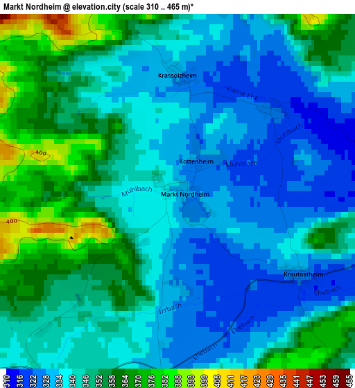 Markt Nordheim elevation map